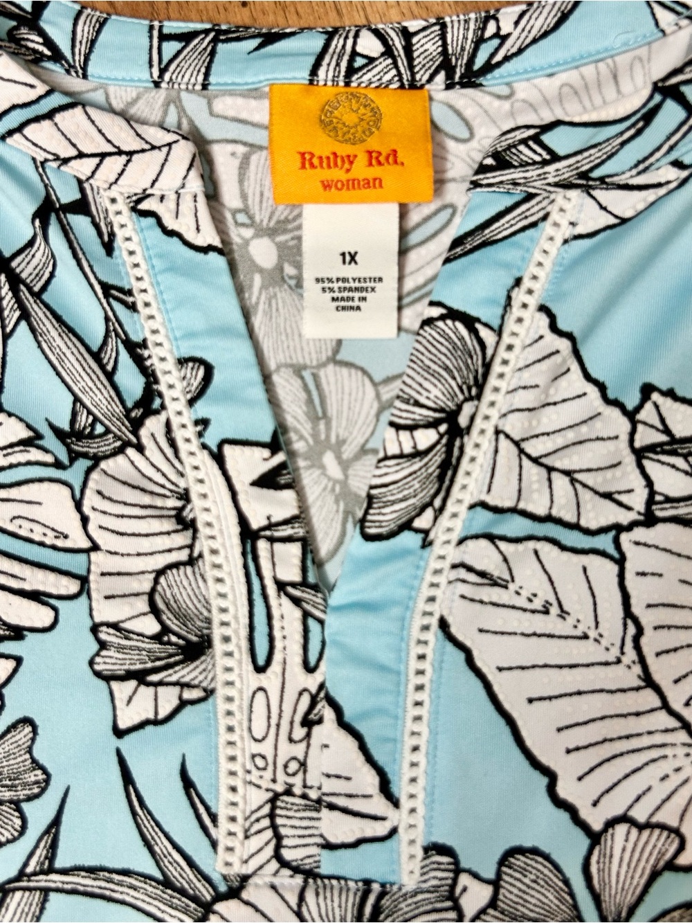 Ruby Rd. Turquoise Floral Split-Neck Tunic - Picture 2 of 4